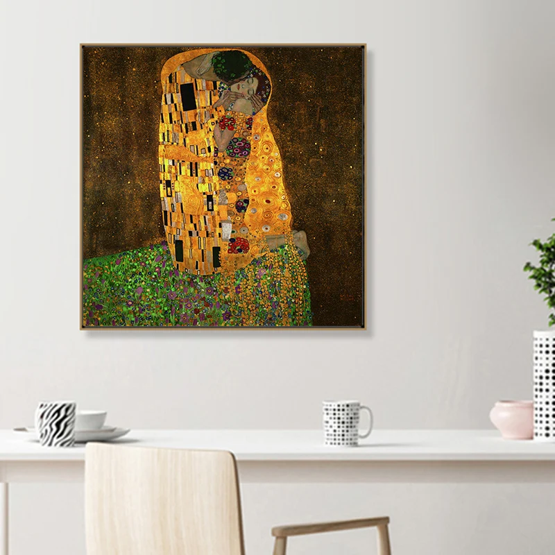 Der Kuss Poster Klimt Style Canvas Painting Golden Wall Pictures For Living Room Nordic Decoration Kiss Classical Home Art | Дом и сад