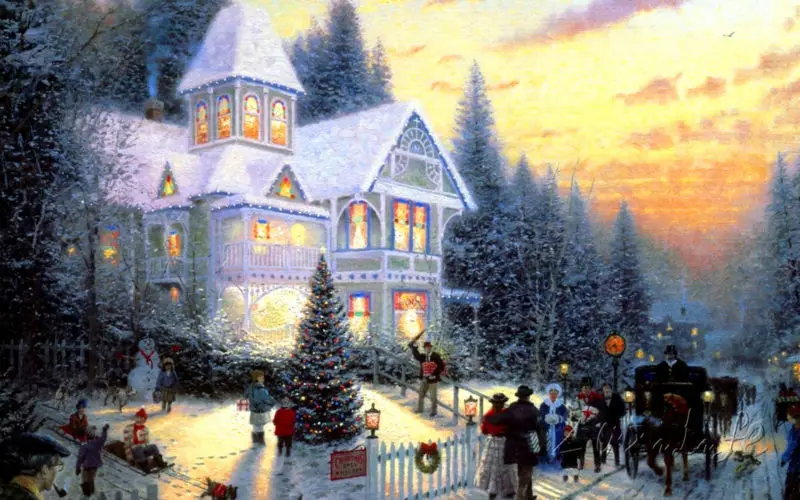 Картины маслом Thomas Kinkade осветительные огни зимняя картина Рождество канун