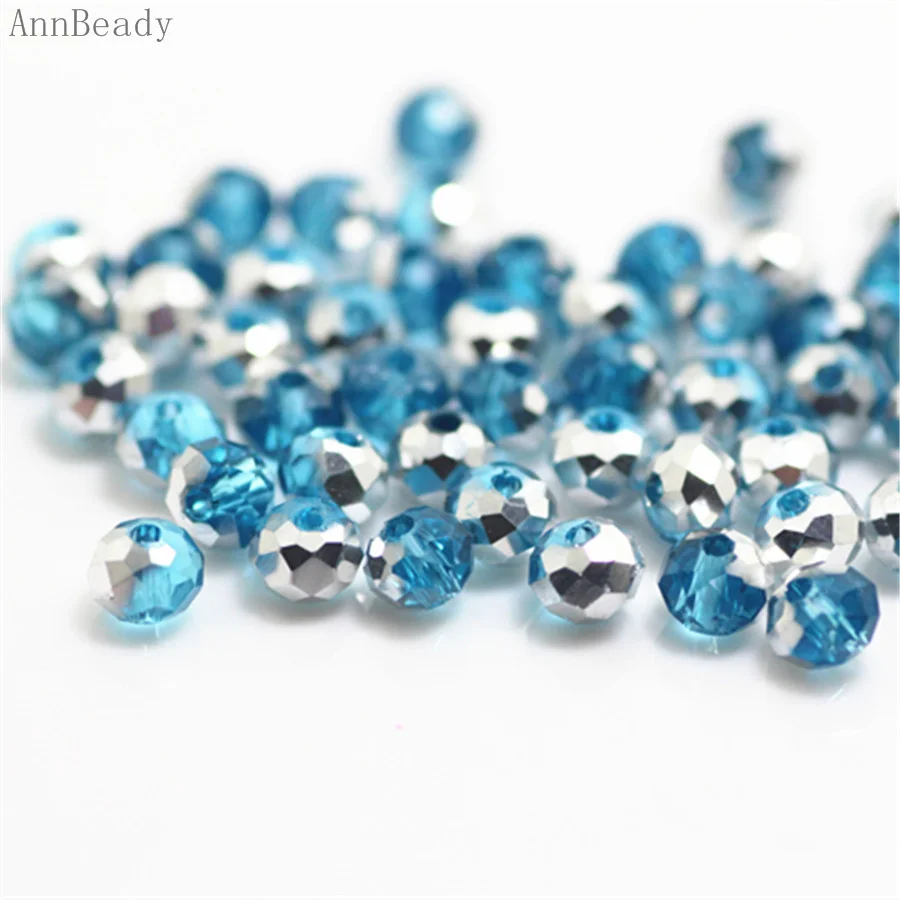 lake blue silver AnnBeady, одноцветные, зеленые, 3*4 мм, 145 шт, Rondelle, австрийские граненые Хрустальные стеклянные бусины, свободные разделительные бусины для изготовления ювелирных изделий - Цвет: lake blue silver