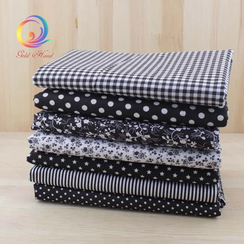7 pcs Black Thin Cotton Fabric Patchwork For Sewing Scrapbook Cloth Fat Quarters Tissue For Quilting Needlework Pattern 50*50cm