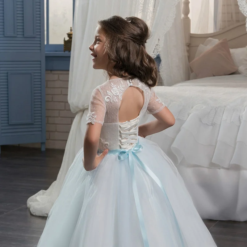 New 2018 Children's Clothing Dress Lace Embroidered Simple Little Princess Wave Point Charming Flower Girl Wedding GDR411 | Детская