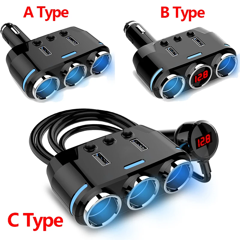 Разветвитель гнезда автомобильного прикуривателя DC 12V 24V 1A + 2.1A USB порт зарядное