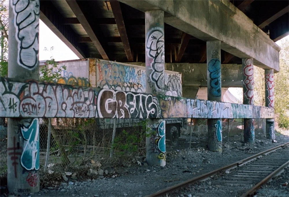 Laeacco пустыня под Viaduct столбы граффити железная дорога фотографии фоны