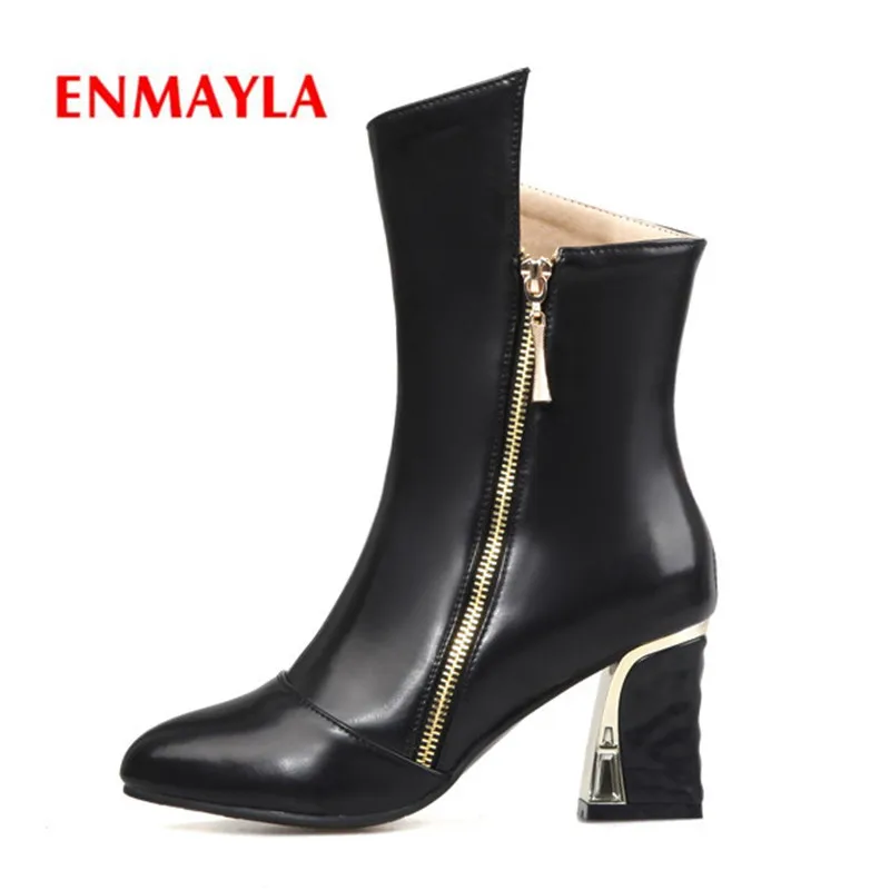

ENMAYLA New style Female pointed toe zip ankle boots lady warm short plush fashion square heel ankle boots ZYL505