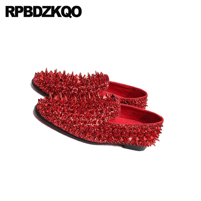 Red Runway Prom Rivet Gold Handmade Glitter Spike Men Shoes Luxury Brand Dandelion Loafers Stud Sequin Fashion Hip Hop Summer | Обувь
