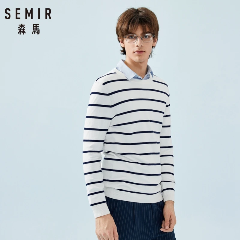 SEMIR мужской тонкий вязаный свитер полосатый пуловер с ребристым вырезом