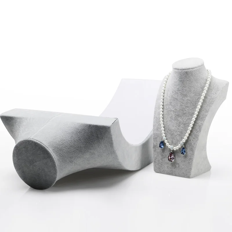 

FANXI Elegant Silver Gray Color Velvet Jewelry Bust Stand Necklace Pendant Chain Hanger Display for Counter Neck Stands Display