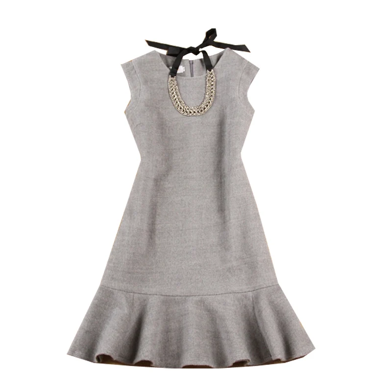 Новинка 2018 осенне-зимнее женское Шерстяное платье без рукавов в стиле рыбий