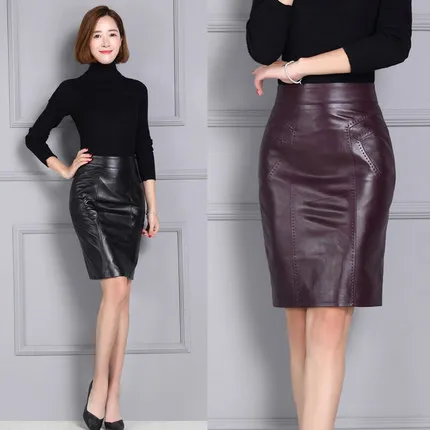 MESHARE Genuine Sheep Leather Skirt Women Slim Mid-Length Real Leather One-Step Skirt 17K118