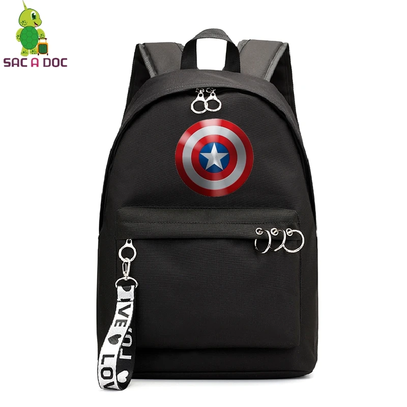 black backpacks Рюкзак с принтом супергероя, сумки для колледжа и школы, вместительные рюкзаки Капитана Америки, дорожная сумка на плечо для девочек-подростков - Цвет: black backpacks