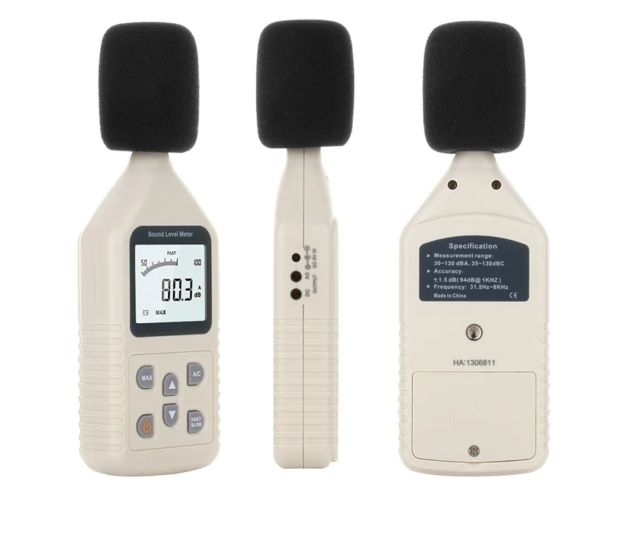RZ GM1358 30-130dB цифровой измеритель уровня звука измерители шума Тестер в децибелах ЖК-дисплей A/C быстрый/медленный дБ экран