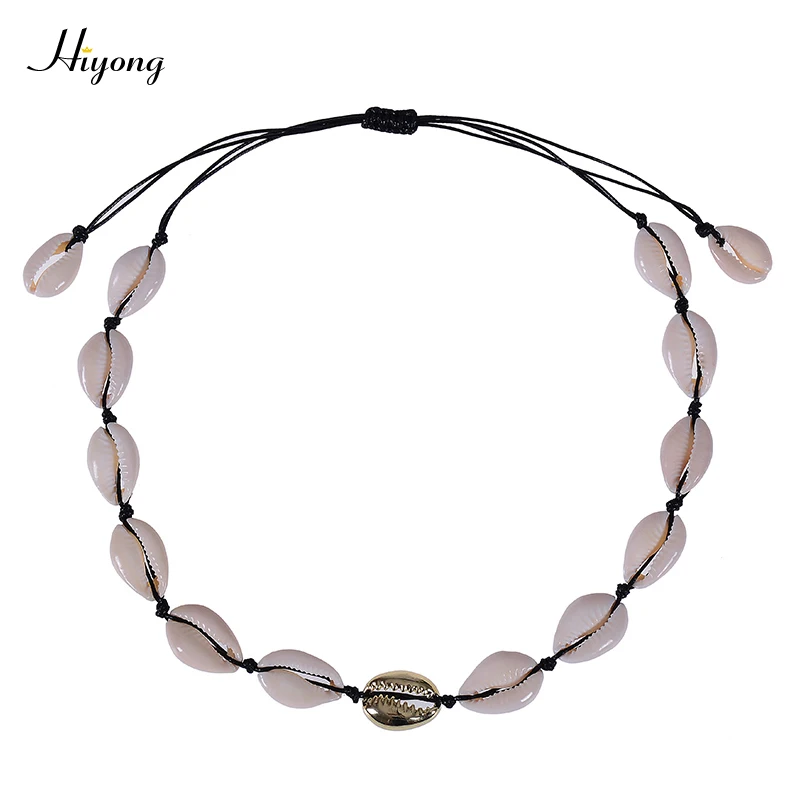 Shell Necklace-8 HIYONG, новая мода, натуральный Каури, ожерелье, ручная работа, Тканое, регулируемое, бохо, Гавайское море, пляж, чокер для женщин, девушек, ювелирное изделие - Окраска металла: Shell Necklace-8
