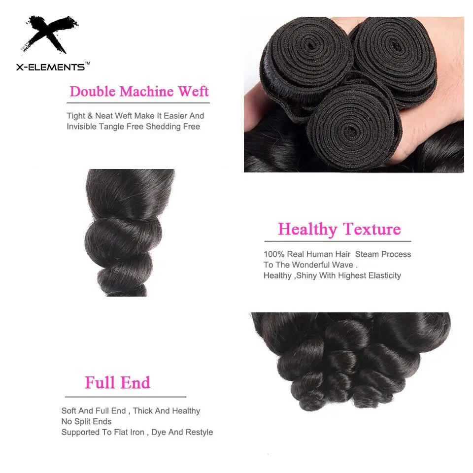 X Elements Hair 100% перуанские человеческие волосы 3 пучка с закрытием свободные