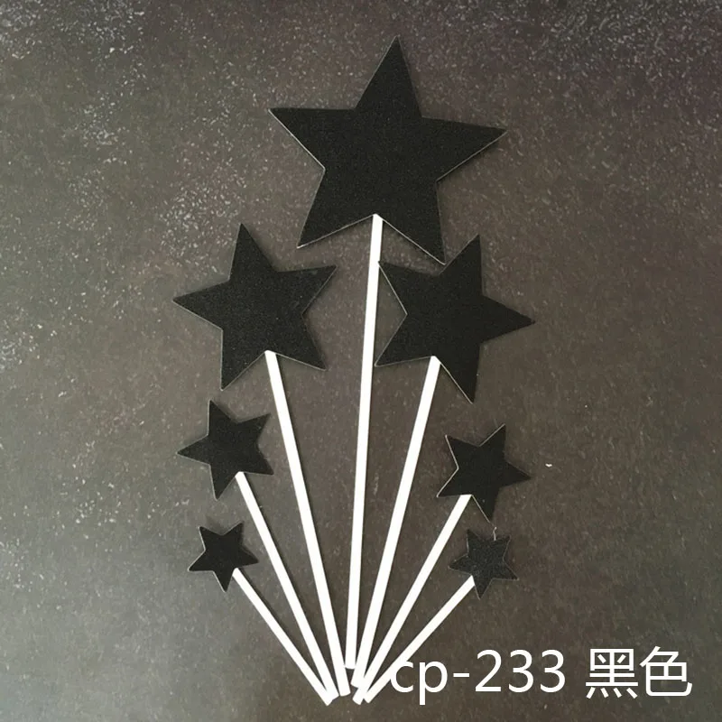 CP-233 Black Топпер для торта, день рождения, золотой, пять звезд, для торта, для торта, вечерние, декоративные, с флагом, в форме сердца, бумага для добавления пластикового стержня, бумажный реквизит - Цвет: CP-233 Black