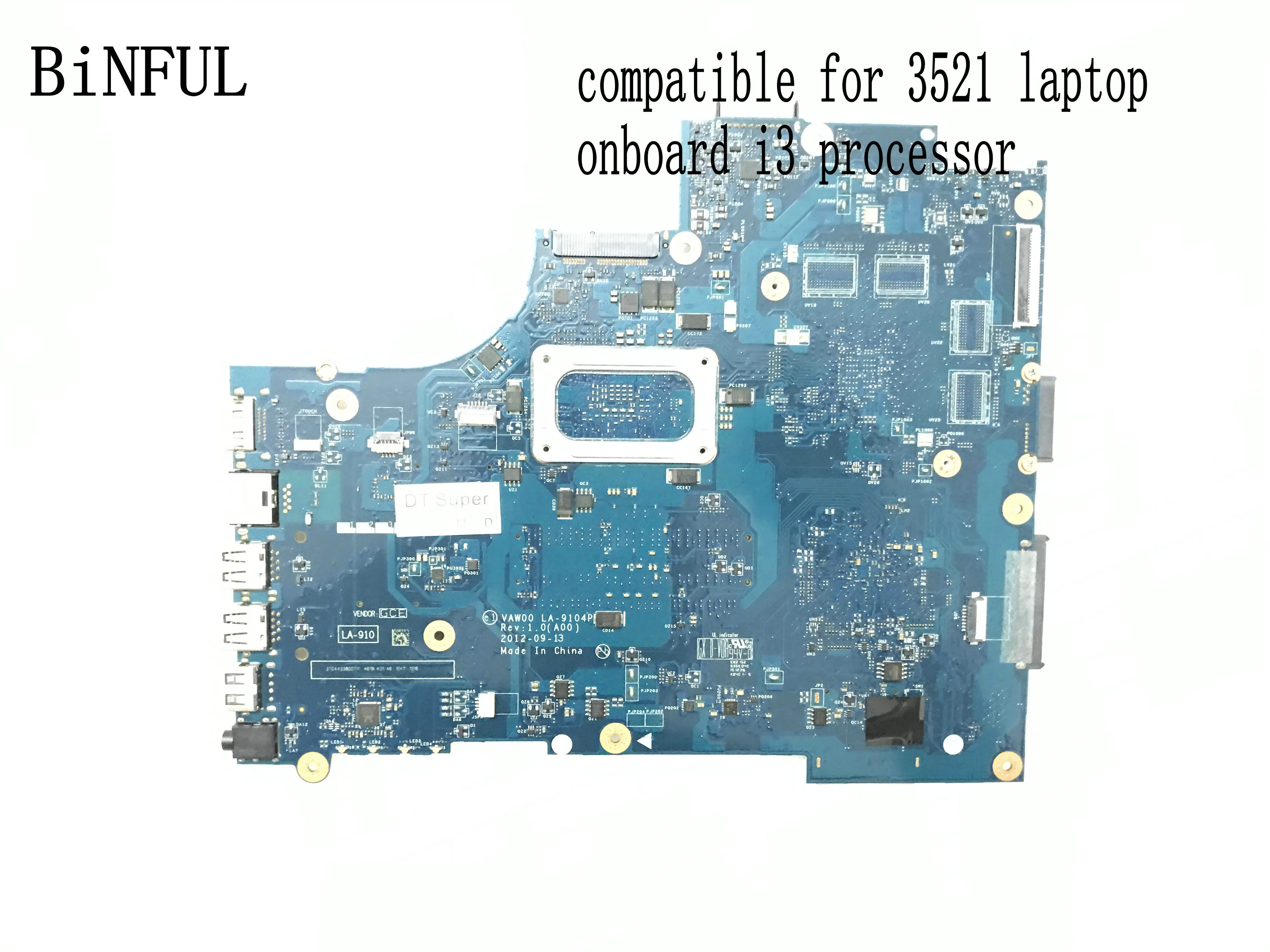 BiNFUL stock VAW00 LA 9104P REV: 1 0 (A00) материнская плата для ноутбука подходит DELL INSPIRON 5521/3521 I3