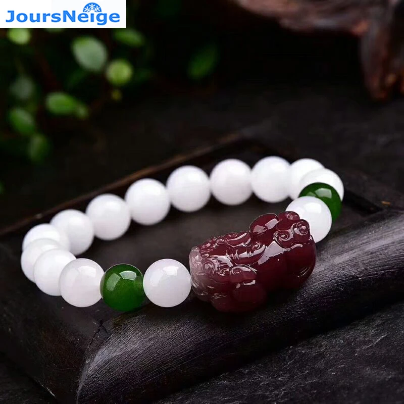

Fine Genuine JoursNeige White Natural Stone Bracelets 10mm Bead Purple Green PiXiu Bracelets Wealth Single Lap Bracelet Jewelry