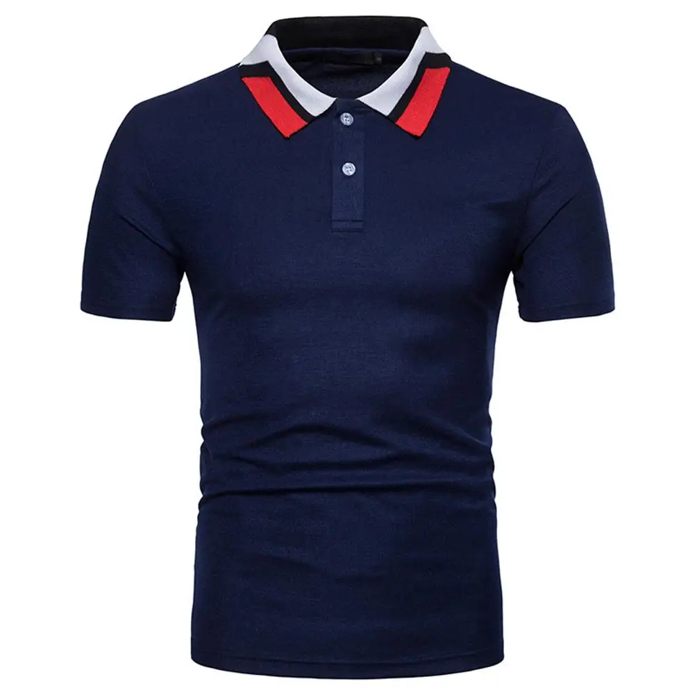 Men Short-sleeve TOPS with Color-matching Collar Summer Tops Young Man Fashion Plus SIze Solid White TOPs SAN0 | Мужская одежда