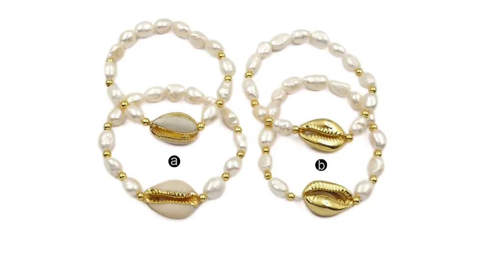WT-B458 Cowrie& Pearl Браслет Ручной Работы Золотая или Золотая отделка подвеска с Каури с жемчугом Шарм женские ювелирные изделия с бриллиантами