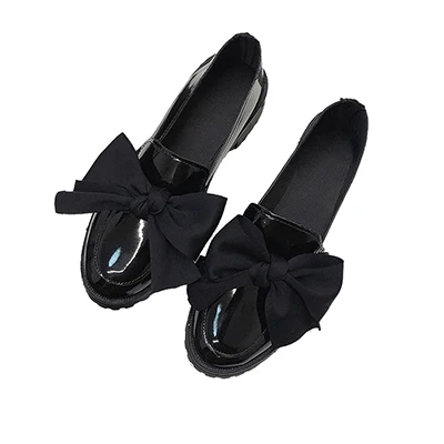 black flatsC102 Женские туфли-оксфорды; туфли без каблуков с бантом; яркие кожаные лоферы на не сужающемся книзу массивном каблуке с круглым носком; туфли на низком каблуке без застежки; черные винтажные туфли в британском стиле для девочек - Цвет: black flatsC102