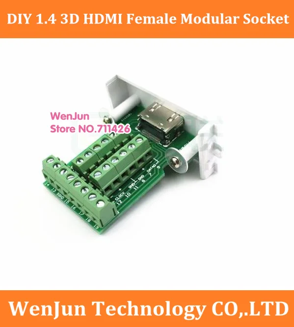 

Новинка 1,4 г., 3D HDMI женская модульная розетка, настенная пластина без необходимости пайки для ПК «сделай сам»-1 шт./лот