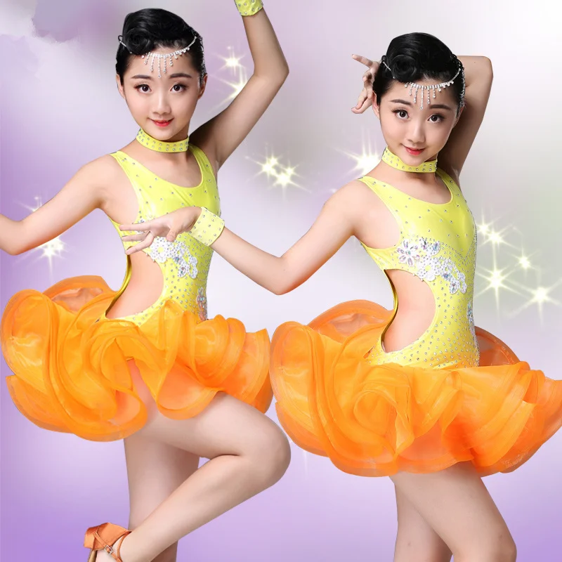 2019 оранжевое профессиональное платье для латиноамериканских танцев девочек