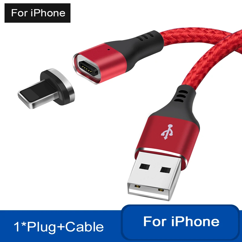 Магнитный usb-кабель 1 м 2 м, быстрая зарядка, USB type C, Micro Android, для samsung S10, зарядный кабель для iPhone 6, 6 S, 7, 8 Plus, XS MAX, XR - Цвет: Red iOS Cable