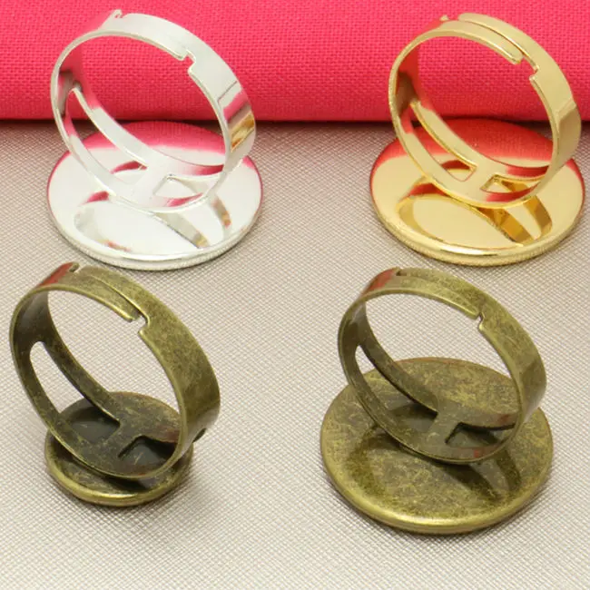 10pcs Classic 3 Colors Plated Brass Adjustable Ring Settings Blank/Base,Fit 12/14/16/18/20mm Glass Cabochons,Buttons;Ring Bezels