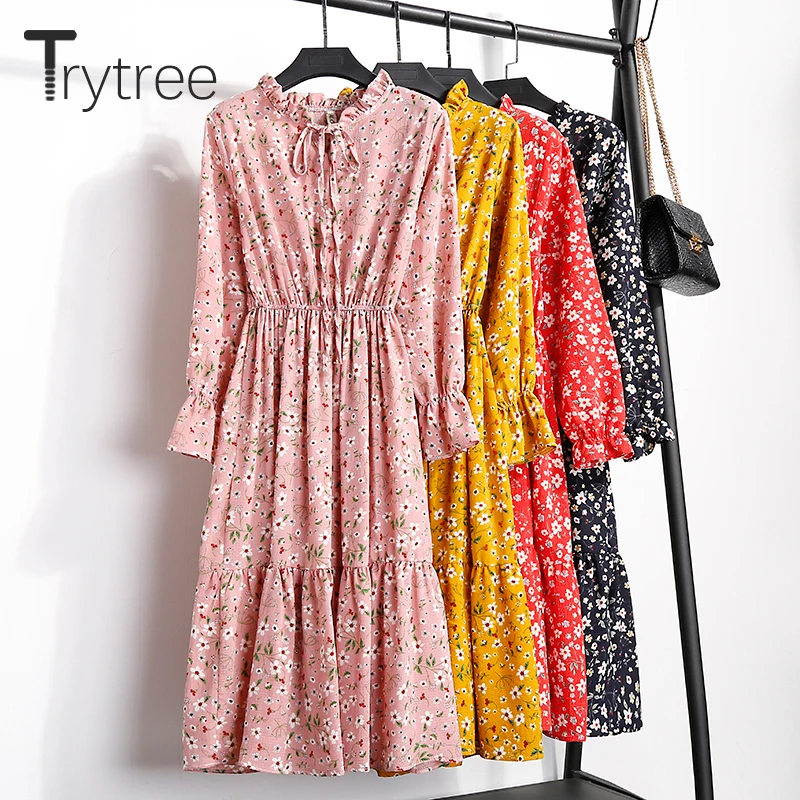 Trytree лето осень богемное платье с цветочным принтом женские платья 12 стилей Бант