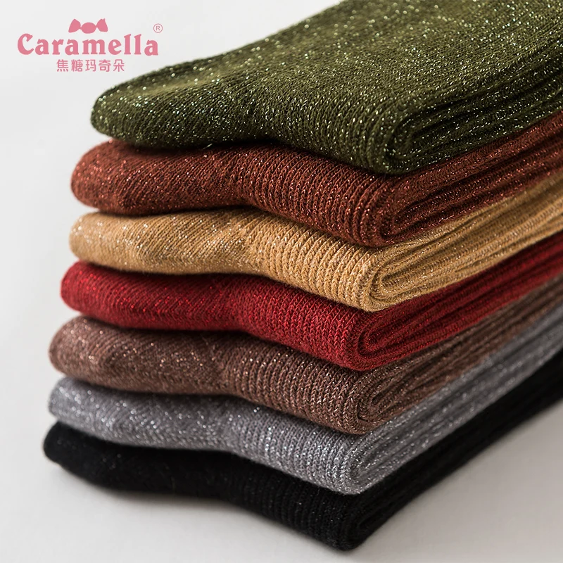 Женские блестящие носки Caramella модные серебристые и золотые яркие женские осенние