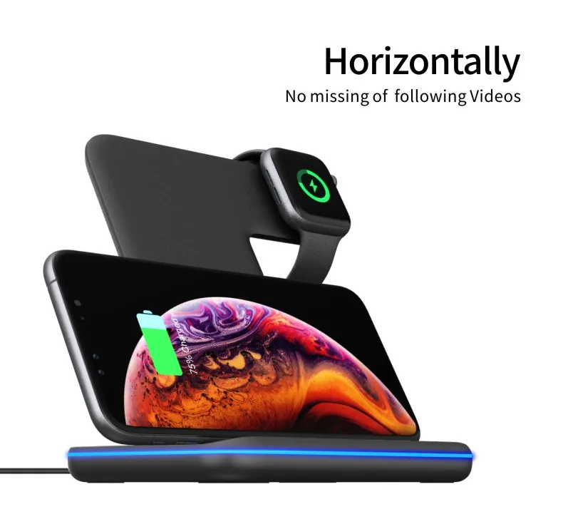 Трендовый продукт Беспроводное зарядное устройство 15 Вт USB-C 3 в 1 быстрая Беспроводная зарядная станция Qi сертифицированная для Android