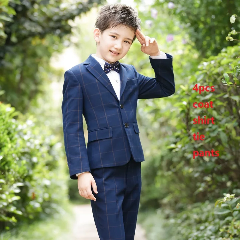 New Fashion Boys suits for weddings Kids Prom Suits Navy Blue Big Children Clothing Set Boy Formal Classic Costume | Детская одежда и