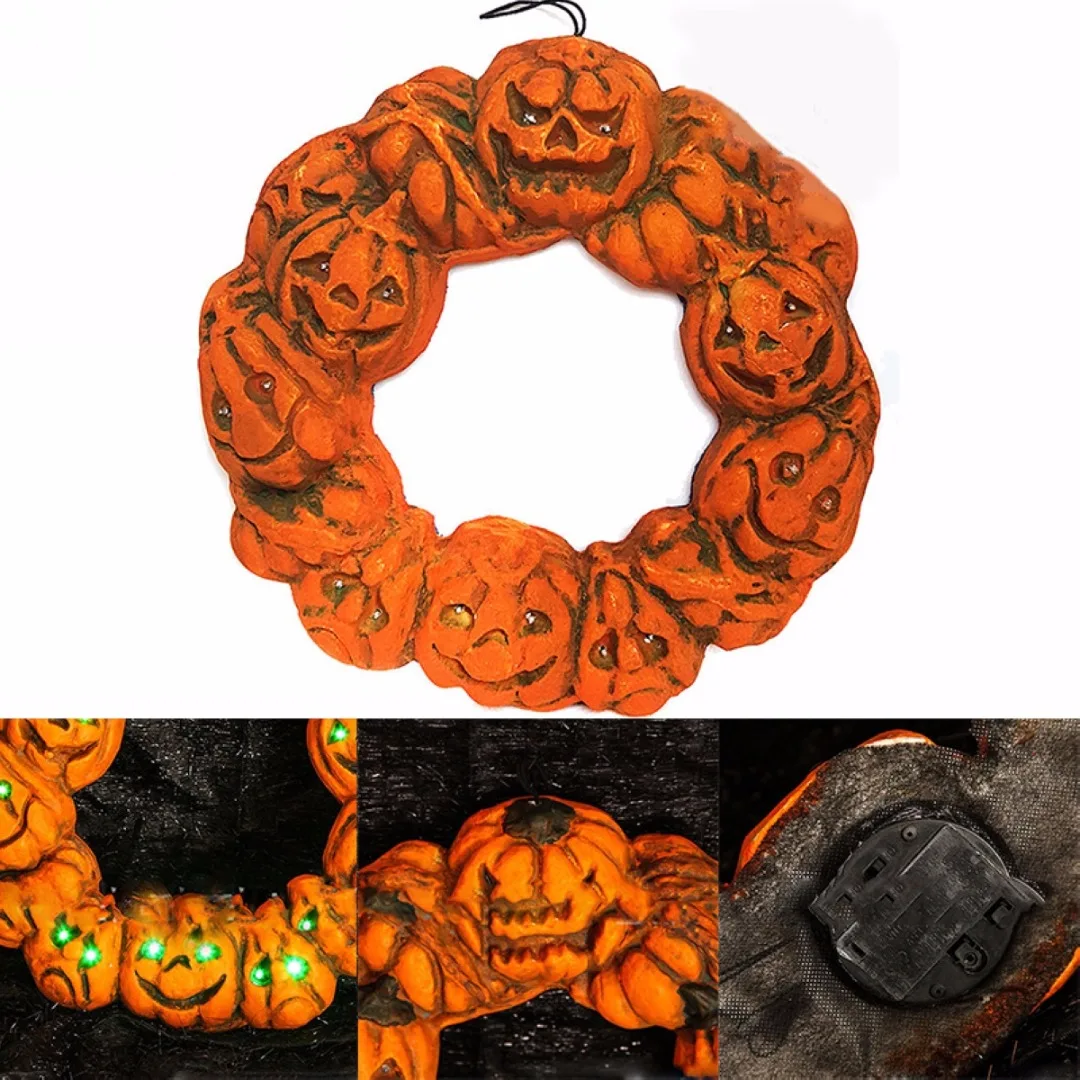

DIY Halloween Jack-o'-Lantern LED Pumpkin Spooky Wreath Door Hanger Hanging Decor 2019 new