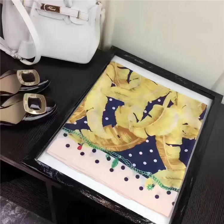 Элитный бренд шарф для Для женщин мода конопли пальмовых листьев Дизайн шелковый