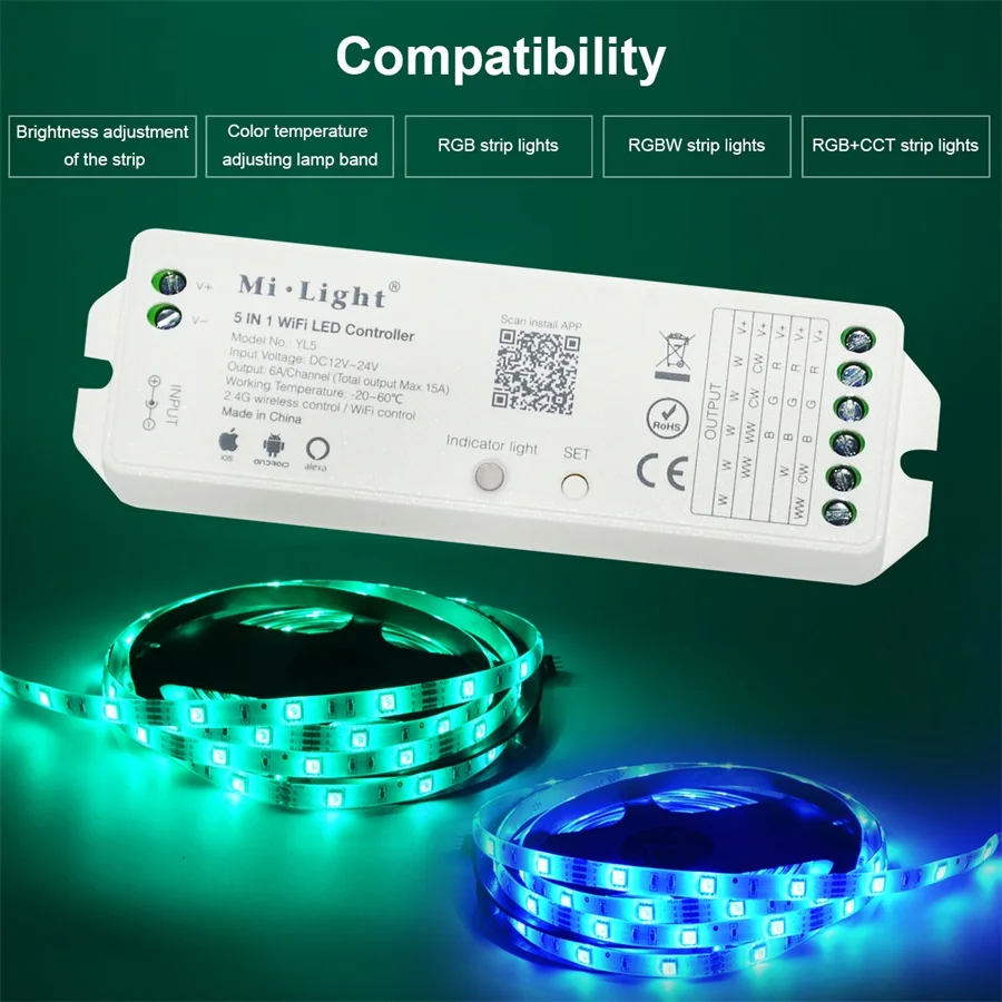 Milight 4 в 1/5 1 WiFi RGB светодиодный контроль ler приложение для смартфона Голосовое