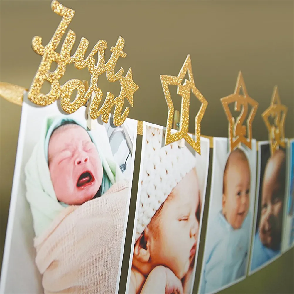 1set 1st Birthday Party Decor Supplies Newborn 1-12 Month Baby Photo Banner With Clip Shower Unicorn/Star | Дом и сад