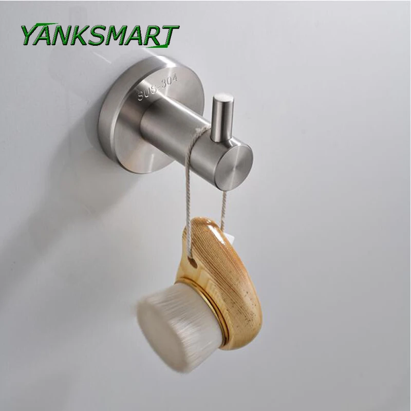 

YANKSMAR Wall Mounted Double single Hook Ligar Clothes Stainless steel Stuff hanging Nickel Bathroom Hardware Accessories