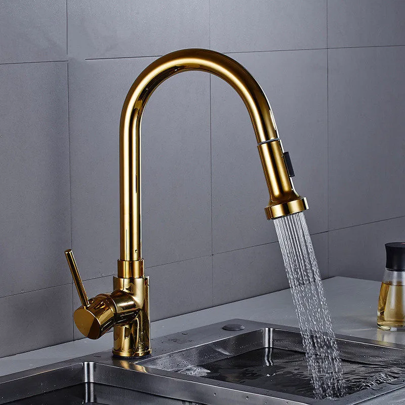 

Kitchen Sink Faucets Brass Pull Out Spray Nozzle Mixer Tap Single Handle Hot & Cold Gold/Chrome Sink Crane Tap Rotating Faucet