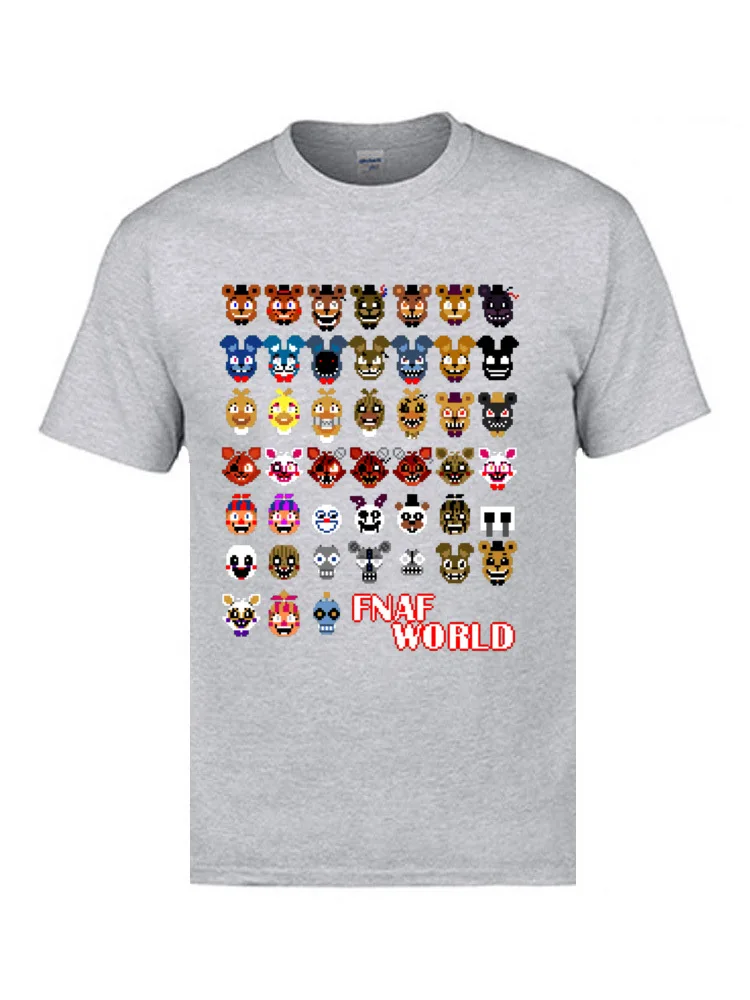 Новинка г., футболка FNAF World Game хлопковые футболки с вырезом лодочкой в европейском стиле топы с забавными персонажами из мультфильмов, футболка - Цвет: Серый