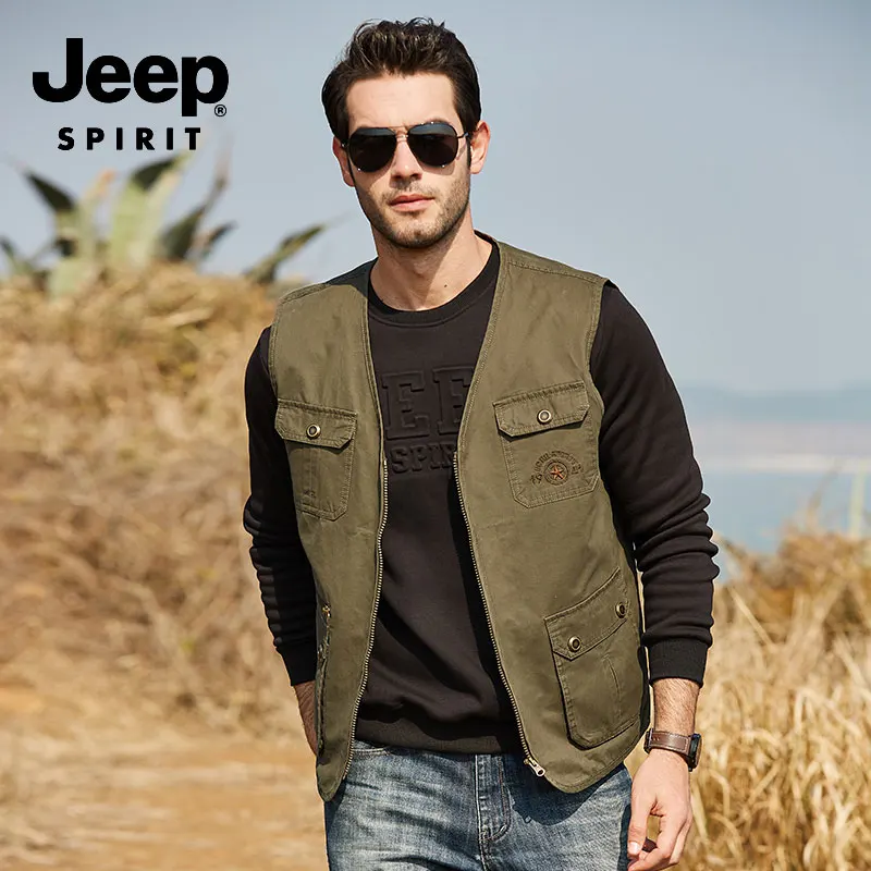 JEEP SPIRIT 4XL Осенняя Куртка карго жилет мужской деловой хаки майки с карманами без