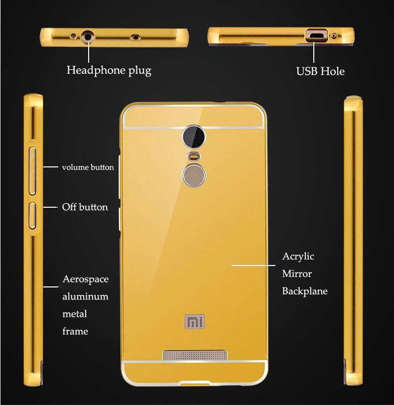 Для Xiaomi Redmi Note 4x покрытие корпуса Алюминий Рамки + акриловой крышкой зеркала для