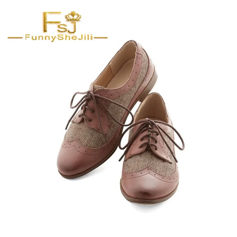 

Retro Women's Oxfords Lace up Flats Brogues Vintage Shoes Spring Autumn Attractive Generous Incomparable FSJ Big Size 11 12 13
