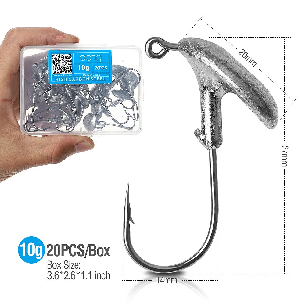 20pcs 10g DONQL, 20 шт./лот, свинцовая головка, рыболовный крючок, стакан, колючий крючок, рыболовный крючок, 3,5 г, 5 г, 7 г, 10 г, 14 г, для мягкой приманка для карпа на рыбалку, крючок, снасти - Цвет: 20pcs 10g