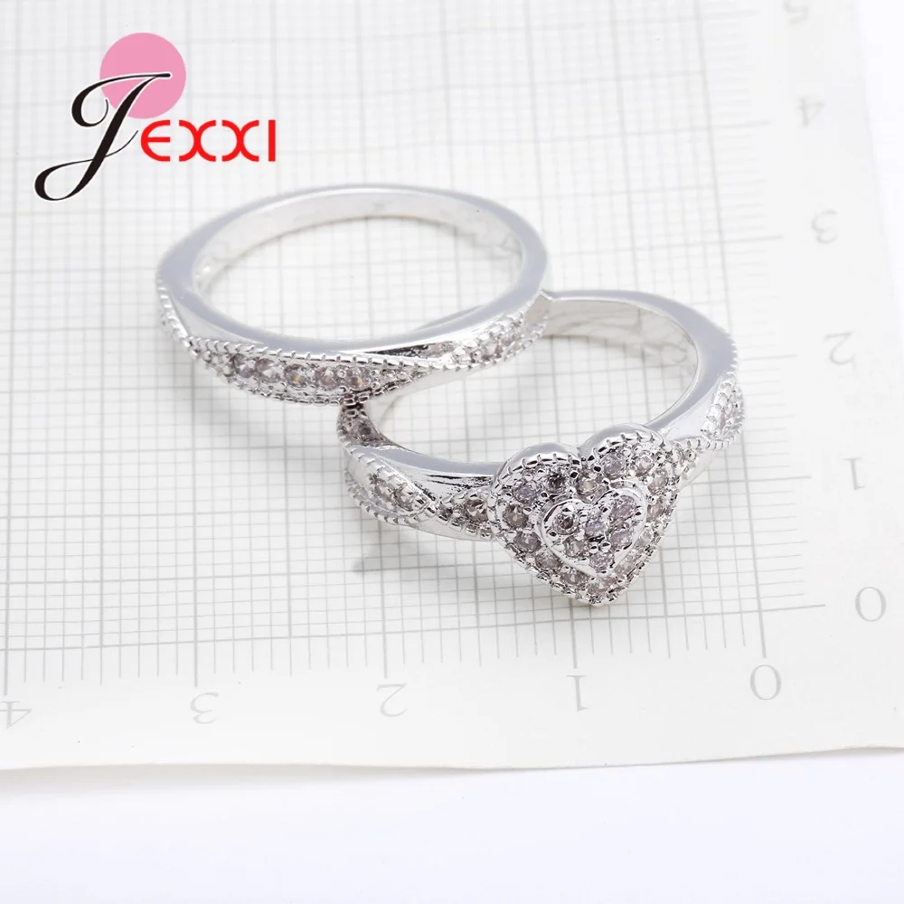 2 шт Сверкающее большое сердце кубического циркония кольцо для женщин