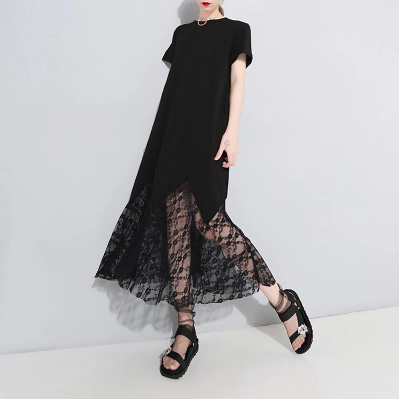 Cotton Dress Lace Patchwork Women Mermaid Dress Party Perspective ANGEL'S WING Summer Vestidos Korean Dresses LT408S50