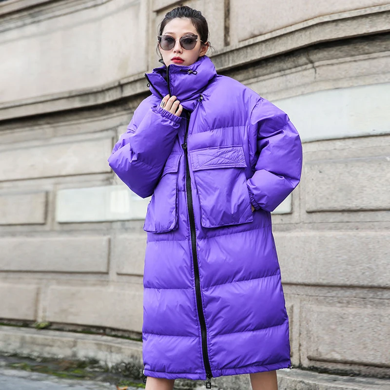 Корейский Для женщин зимняя куртка Длинные свободные Harajuku хлопковое Стеганое