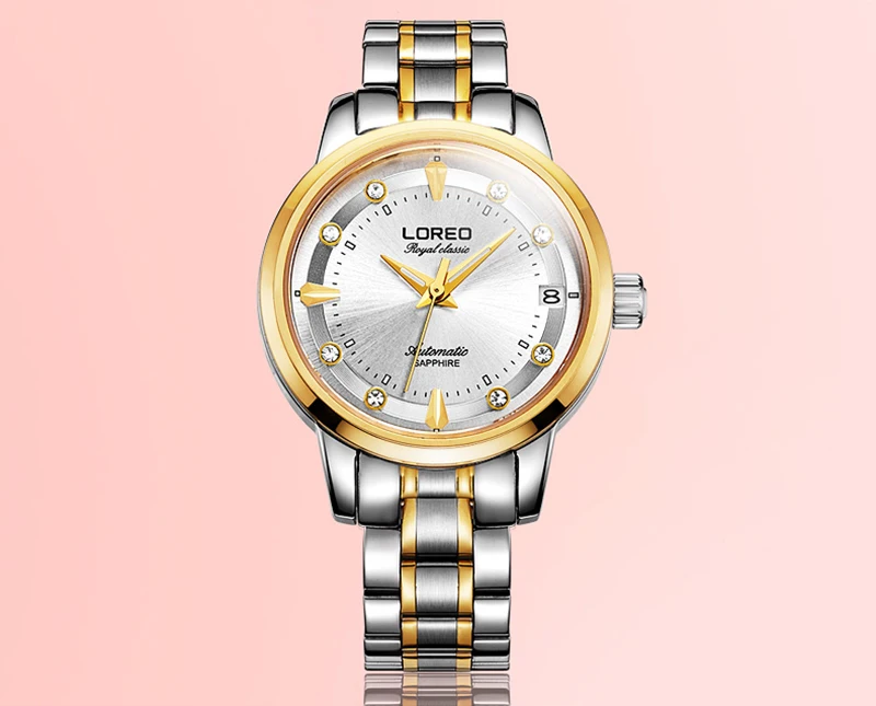 

LOREO Sapphire Automatic Mechanical Watch woMen gold Stainless steel waterproof Watch relogio feminine