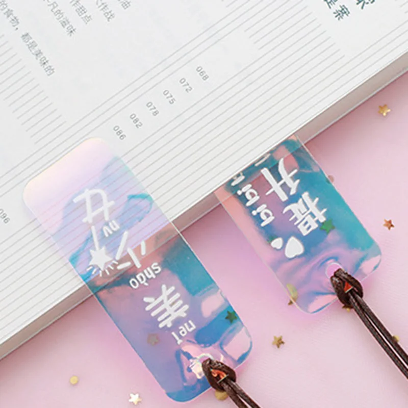 Лазерные блестящие закладки маленькая фея Kawaii прозрачный ПВХ Bookmarks для книг