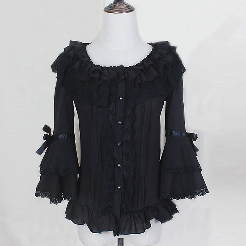 Весенне-летние женские белые короткие рубашки кружевные шифоновые готические с