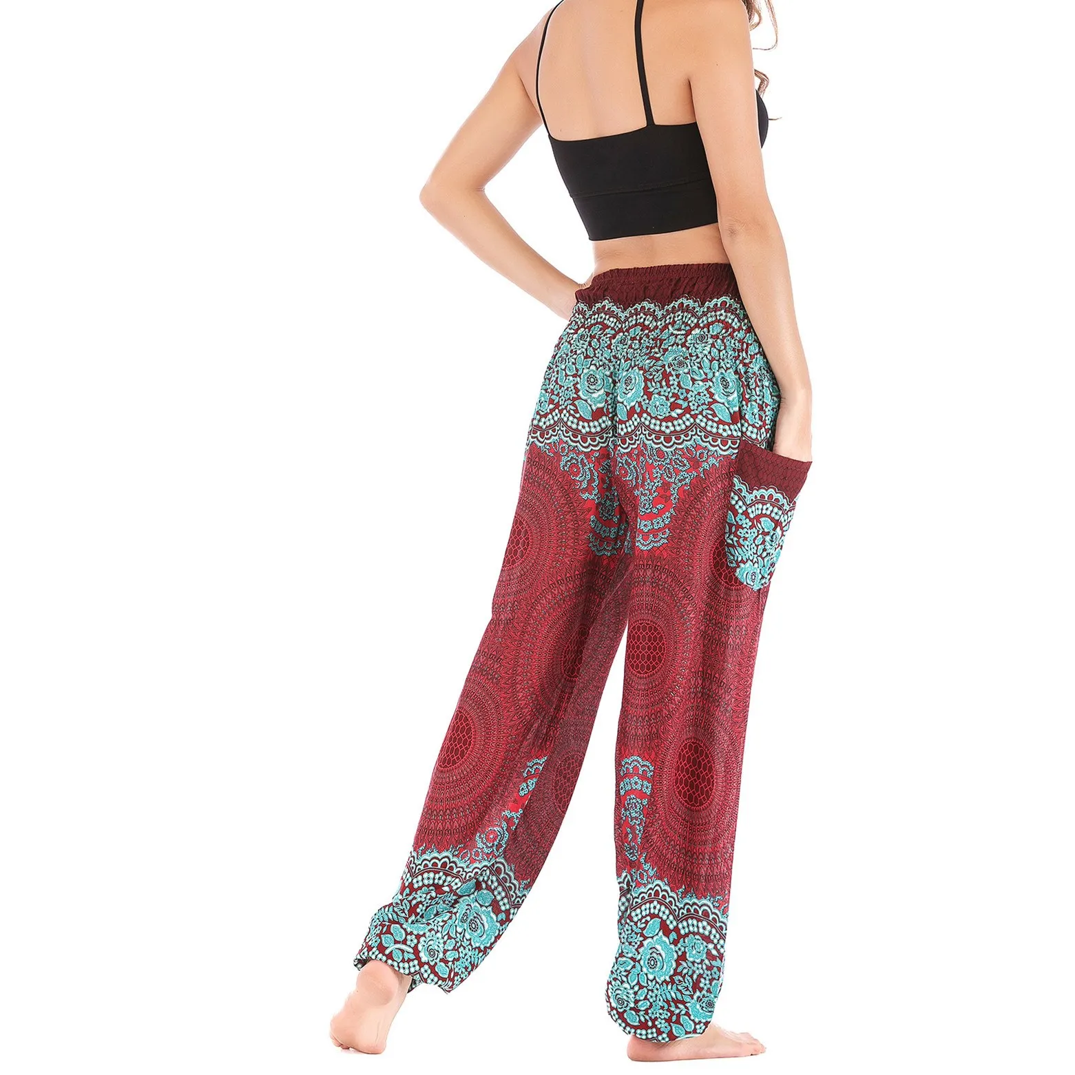 Женские свободные брюки шаровары Boho повседневные пляжные с высокой талией