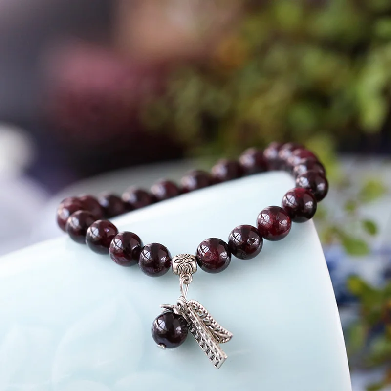 100% AAA 8mm Natural Garnet Bracelet For Women Wine Red Men Jewelry Leaf Shape Chain Gifts | Украшения и аксессуары
